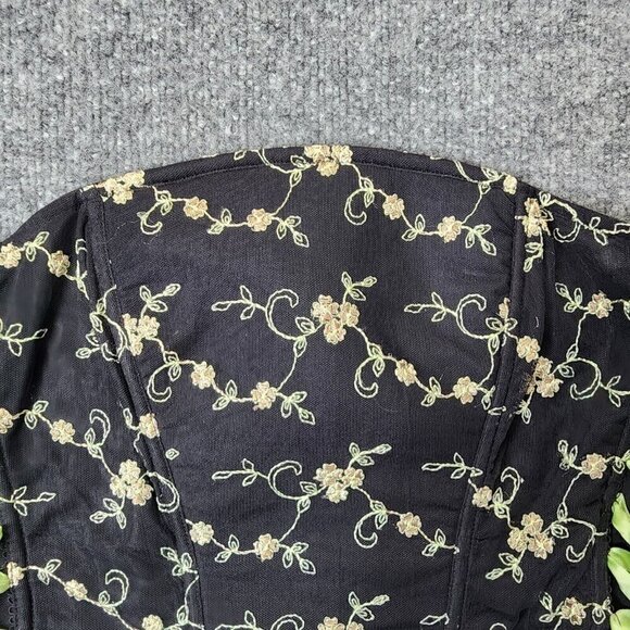 CACIQUE Embroidered Black Lime Green Coreset Lace Up Boning Size 14/16 - Picture 4 of 13